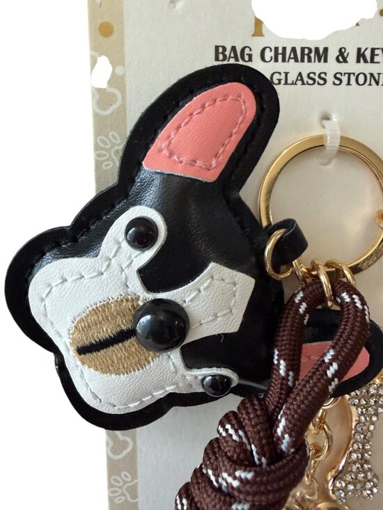 Piper K Black and White Faux-Leather French Bulldog Bag Charm & Key Chain - Picture 3 of 5
